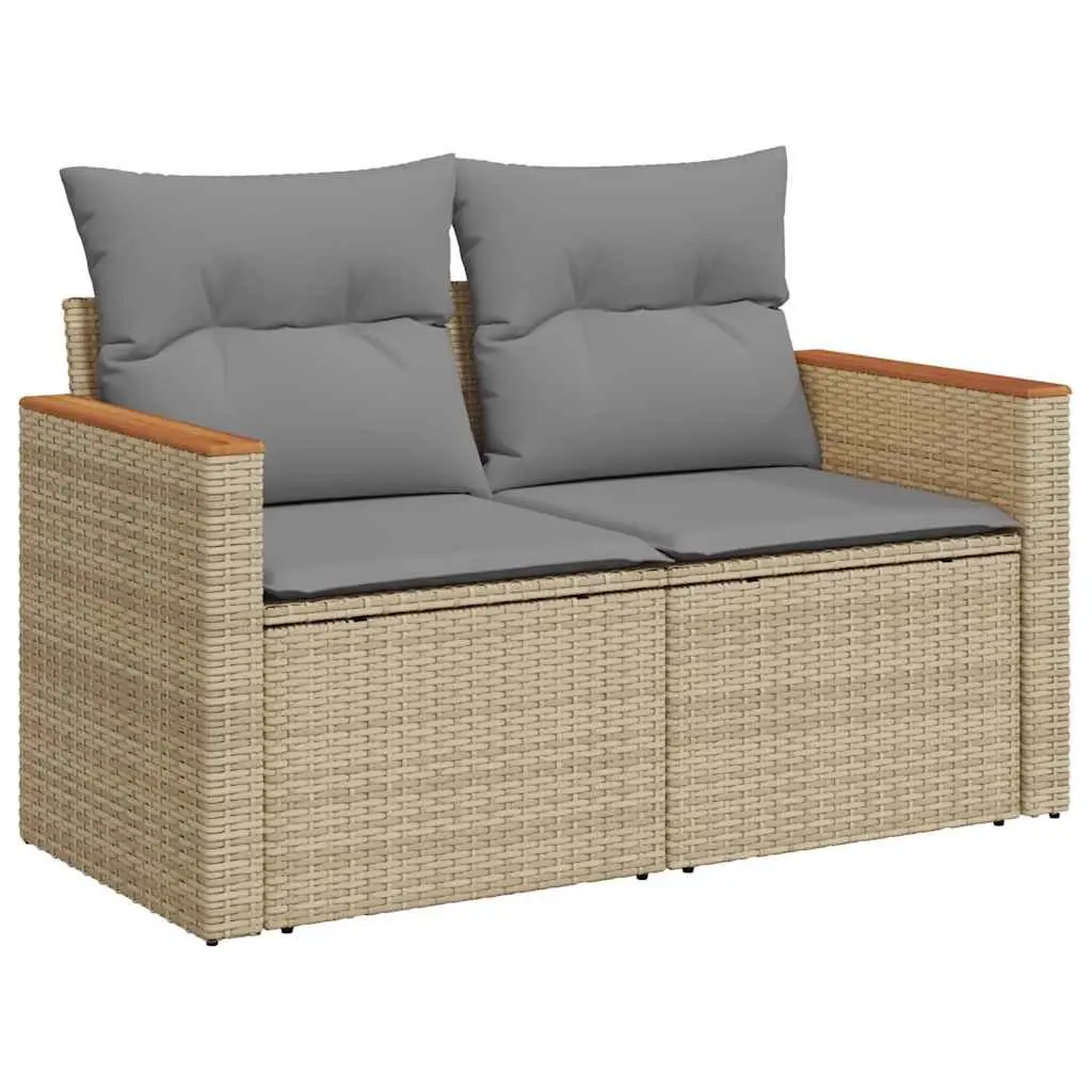 Outdoor Garden Sofa 2-Seater Beige PE Rattan with Cushions