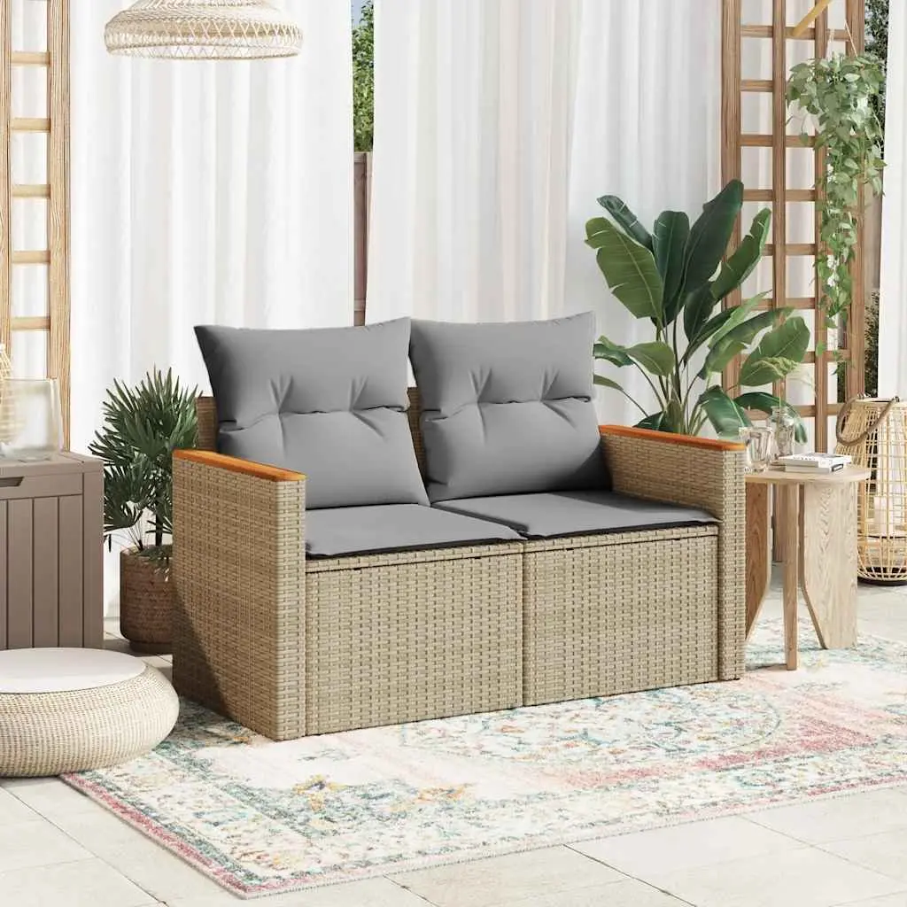 Outdoor Garden Sofa 2-Seater Beige PE Rattan with Cushions