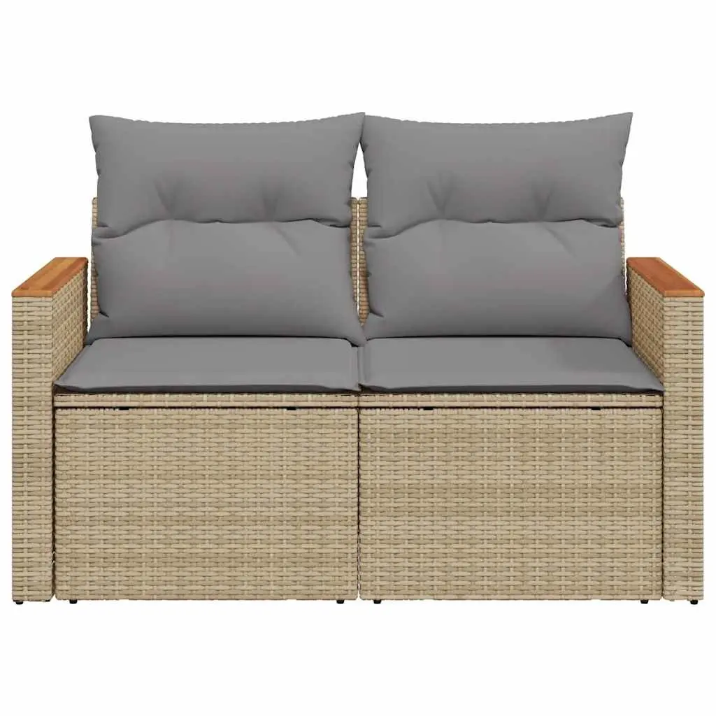 Outdoor Garden Sofa 2-Seater Beige PE Rattan with Cushions