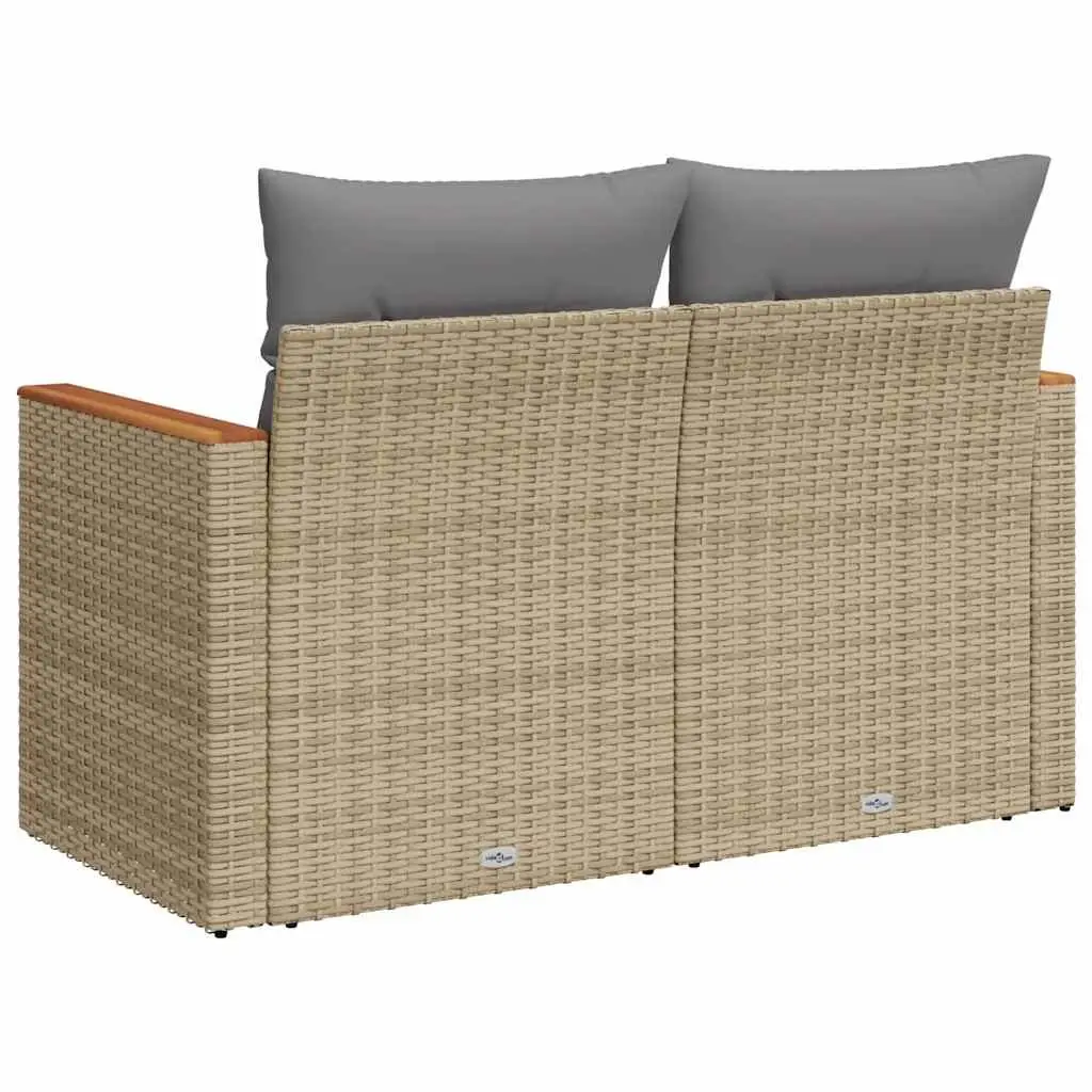 Outdoor Garden Sofa 2-Seater Beige PE Rattan with Cushions