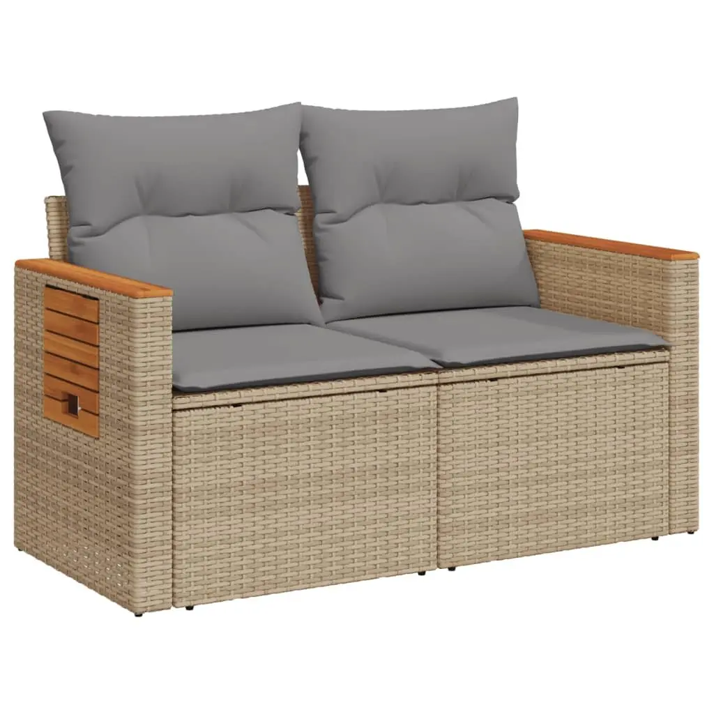 2-Seater Garden Sofa Outdoor Furniture Beige Poly Rattan with Cushions