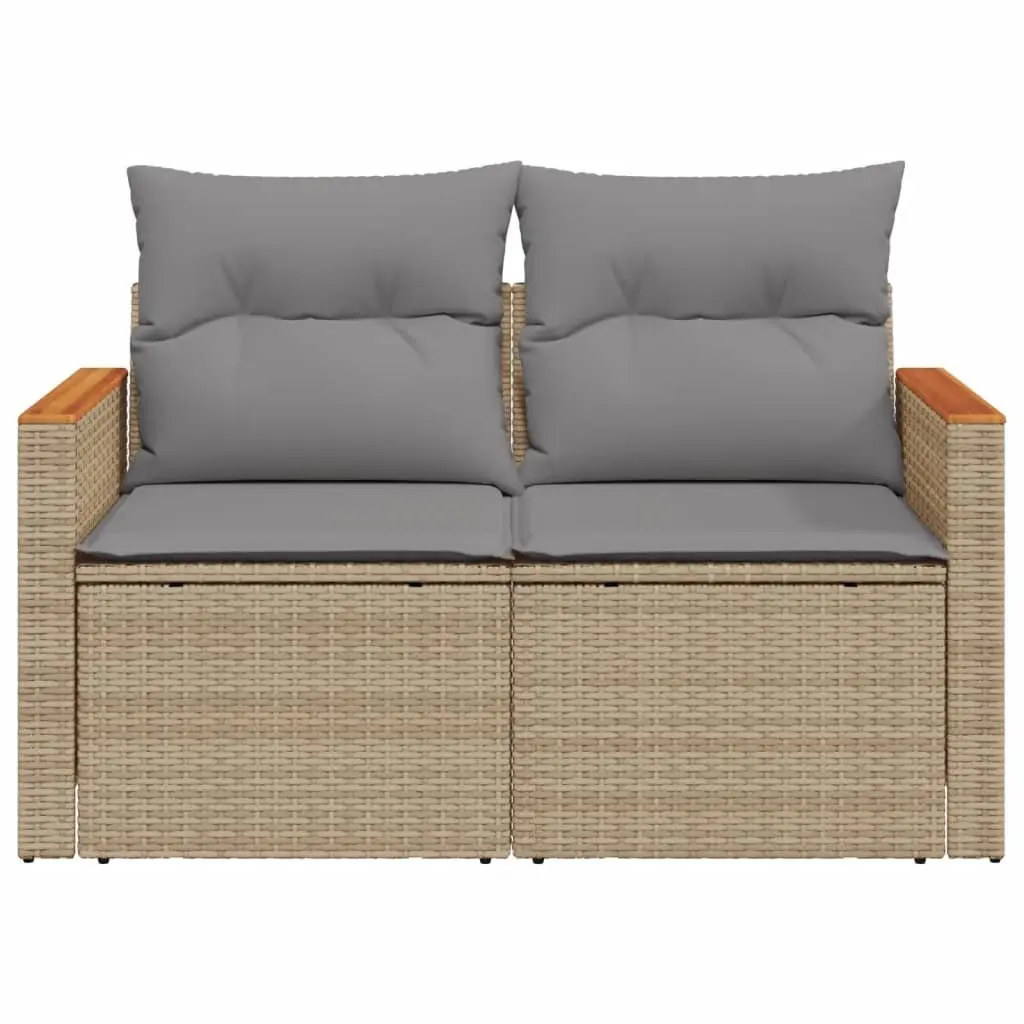 2-Seater Garden Sofa Outdoor Furniture Beige Poly Rattan with Cushions