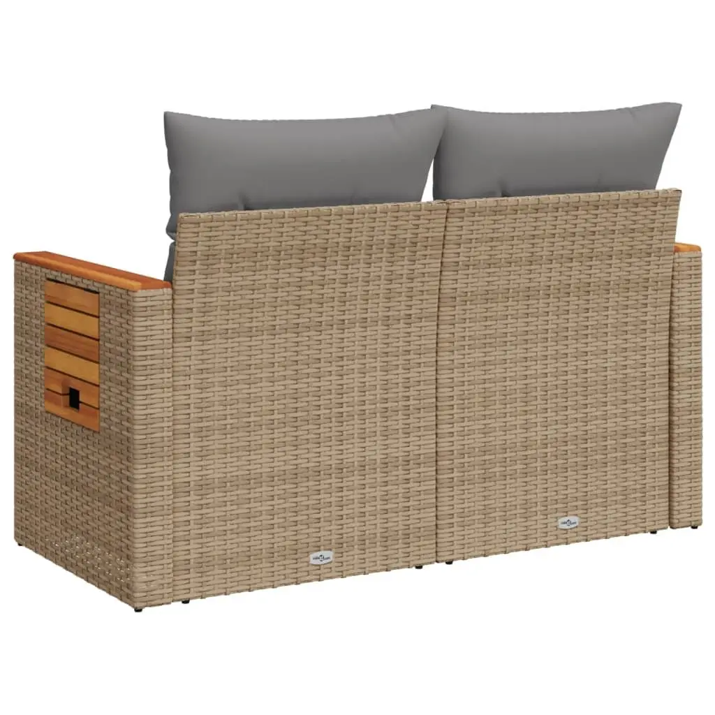 2-Seater Garden Sofa Outdoor Furniture Beige Poly Rattan with Cushions