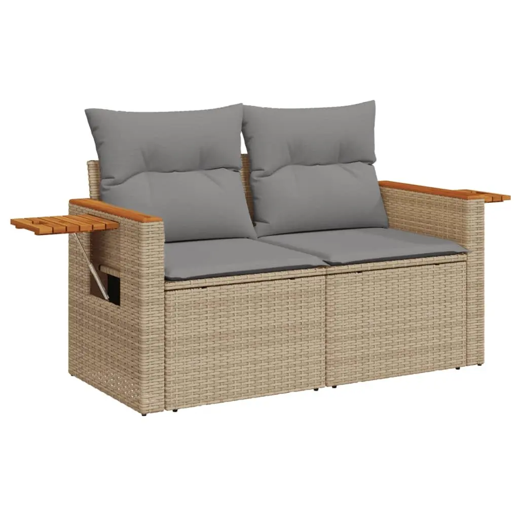 2-Seater Garden Sofa Outdoor Furniture Beige Poly Rattan with Cushions