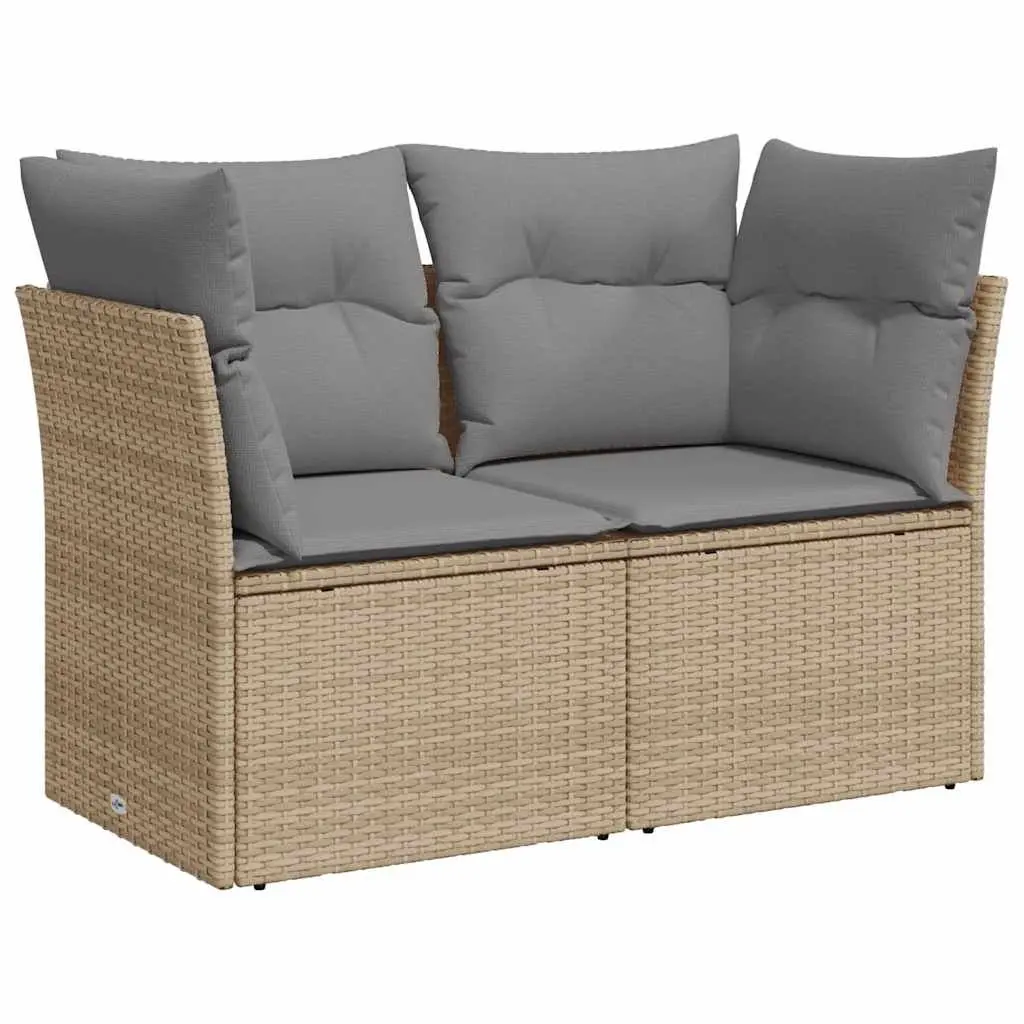 2-Seater Garden Sofa Outdoor Seating Beige Poly Rattan with Storage Cushions