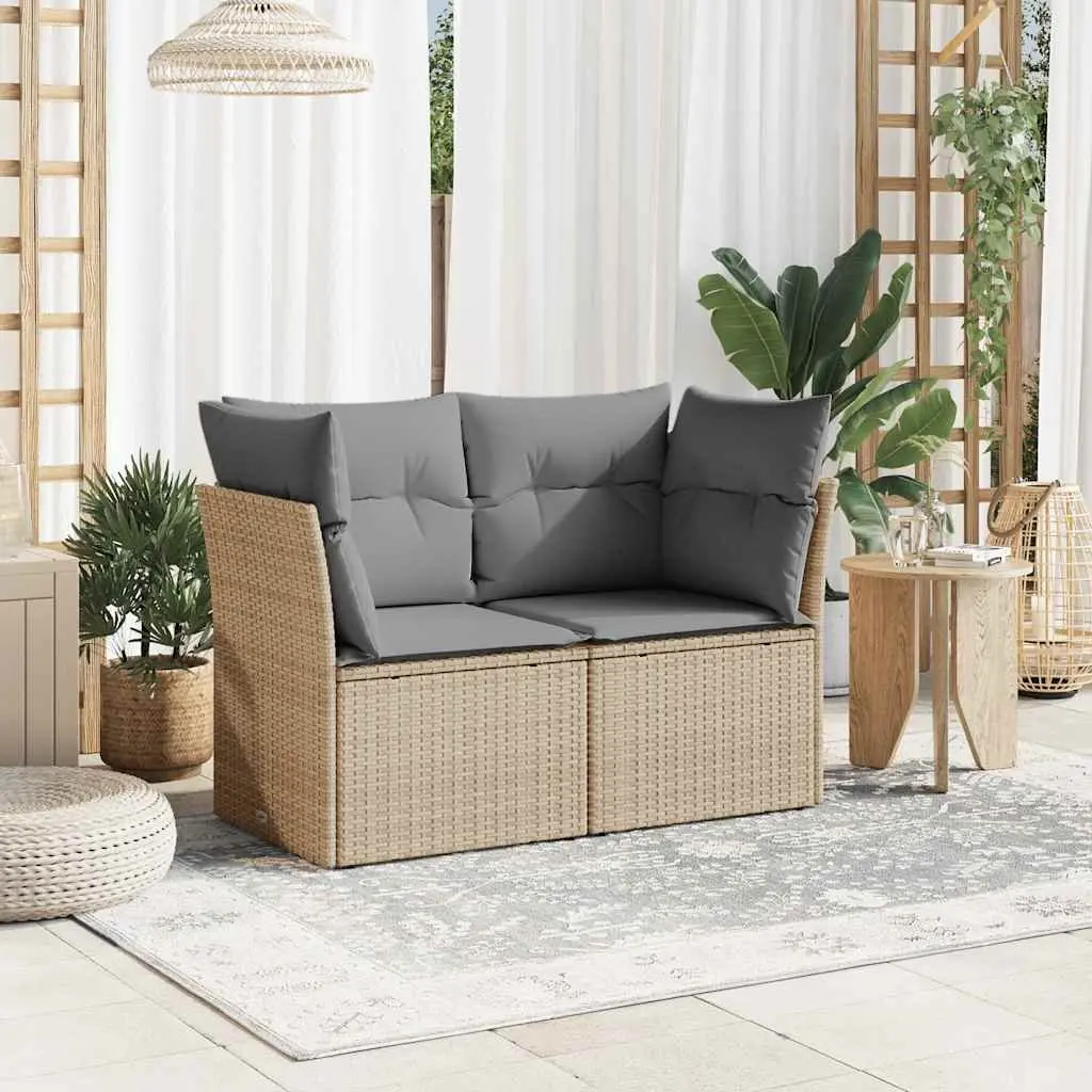 2-Seater Garden Sofa Outdoor Seating Beige Poly Rattan with Storage Cushions