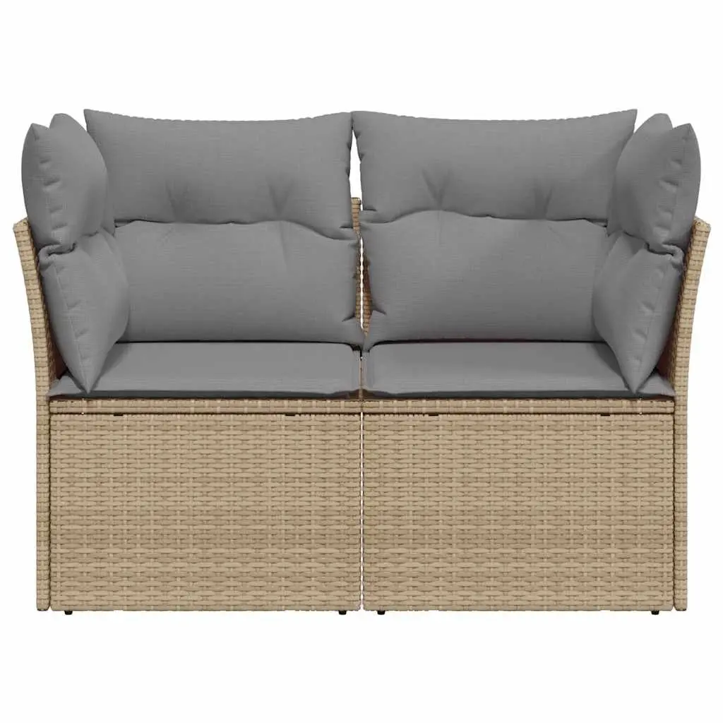 2-Seater Garden Sofa Outdoor Seating Beige Poly Rattan with Storage Cushions