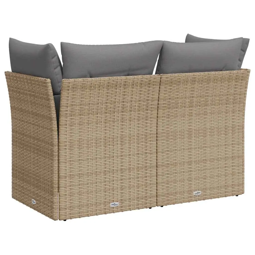 2-Seater Garden Sofa Outdoor Seating Beige Poly Rattan with Storage Cushions