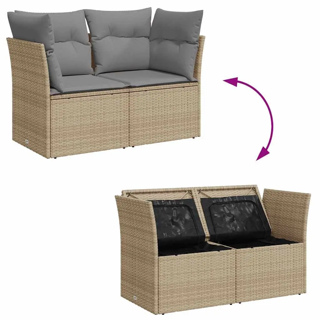 2-Seater Garden Sofa Outdoor Seating Beige Poly Rattan with Storage Cushions