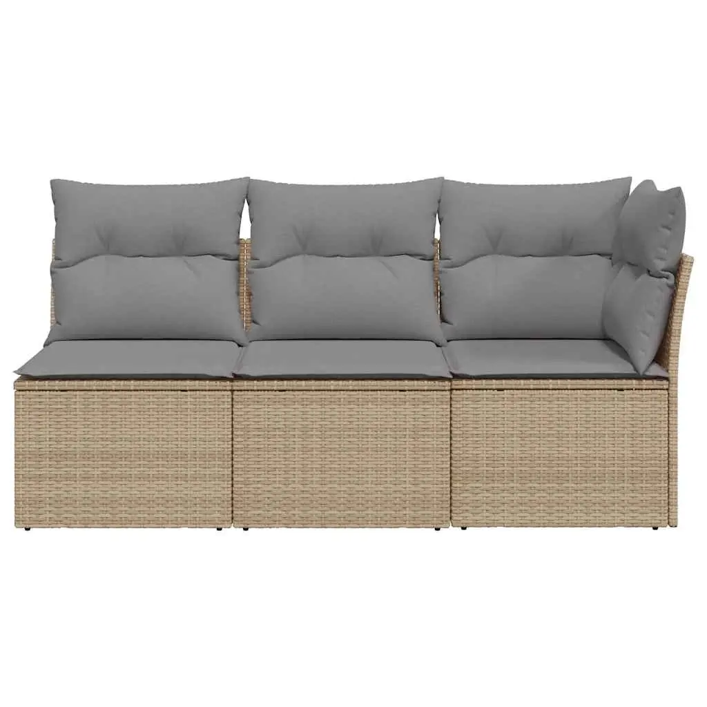 3-Seater Garden Sofa Outdoor Relaxation Beige PE Rattan with Storage Cushions