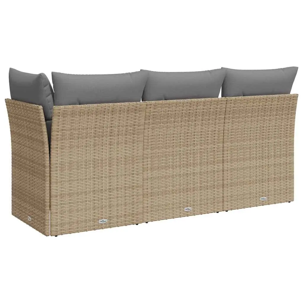 3-Seater Garden Sofa Outdoor Relaxation Beige PE Rattan with Storage Cushions