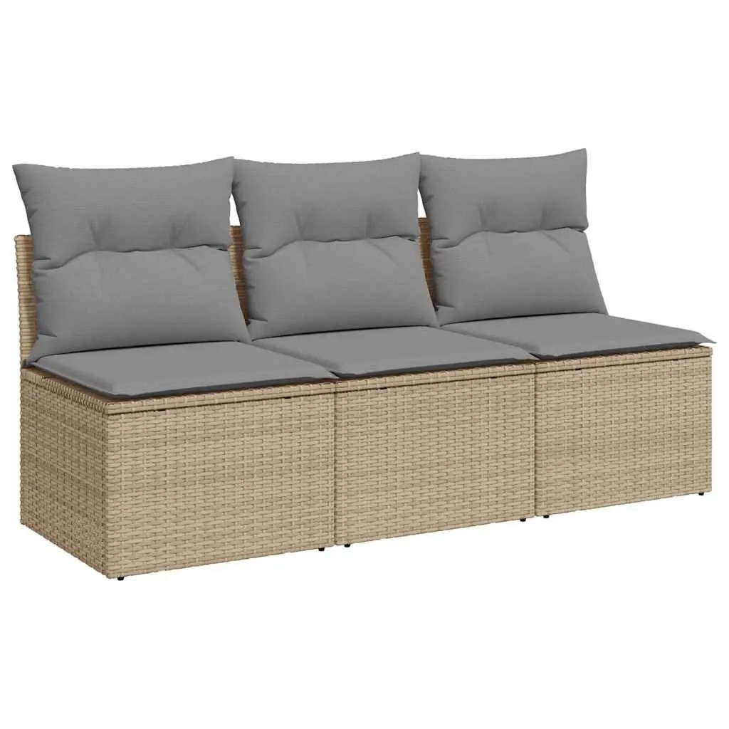 Outdoor Garden Sofa 3-Seater Storage Cushions Beige Poly Rattan