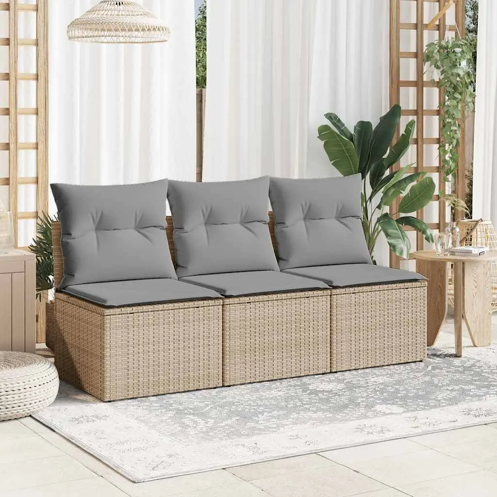 Outdoor Garden Sofa 3-Seater Storage Cushions Beige Poly Rattan