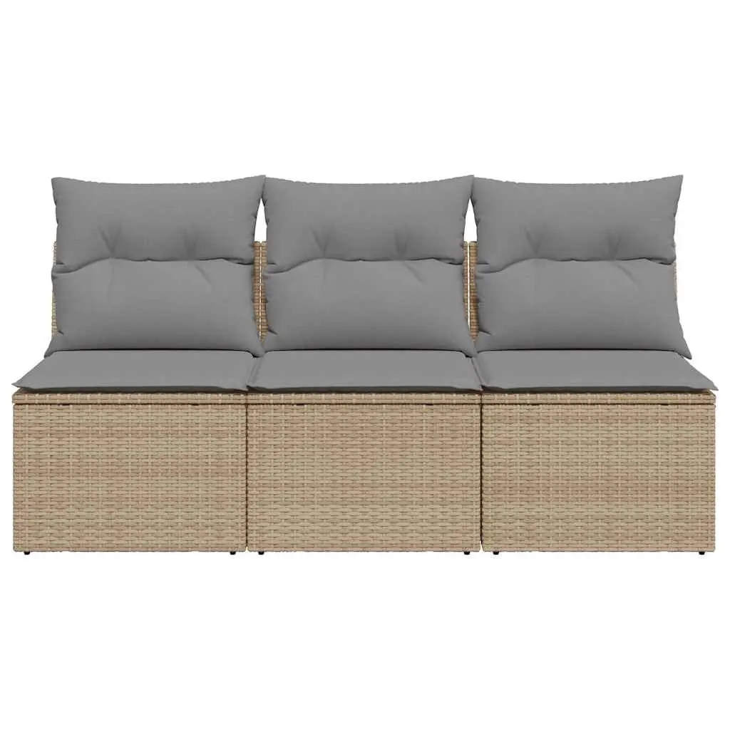 Outdoor Garden Sofa 3-Seater Storage Cushions Beige Poly Rattan