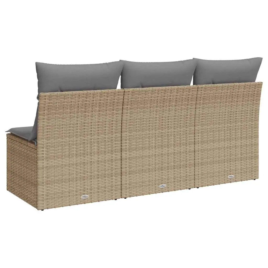 Outdoor Garden Sofa 3-Seater Storage Cushions Beige Poly Rattan