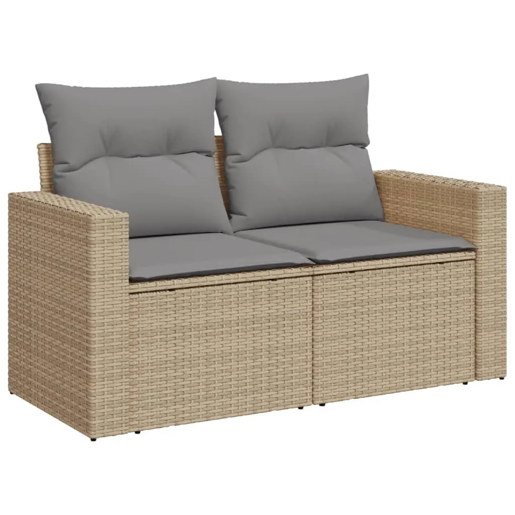 2-Seater Garden Sofa Outdoor Furniture Set Storage Beige Poly Rattan with Cushions
