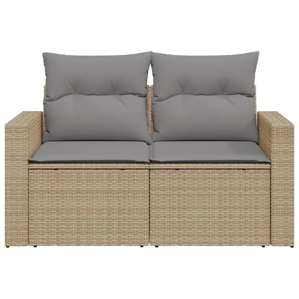 2-Seater Garden Sofa Outdoor Furniture Set Storage Beige Poly Rattan with Cushions