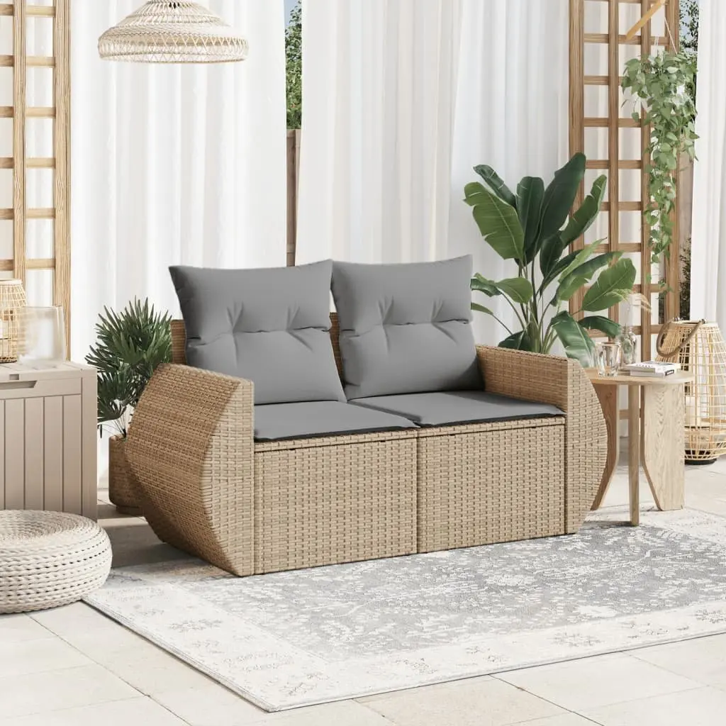 2-Seater Garden Sofa Outdoor Patio Seating Beige with Storage Cushions