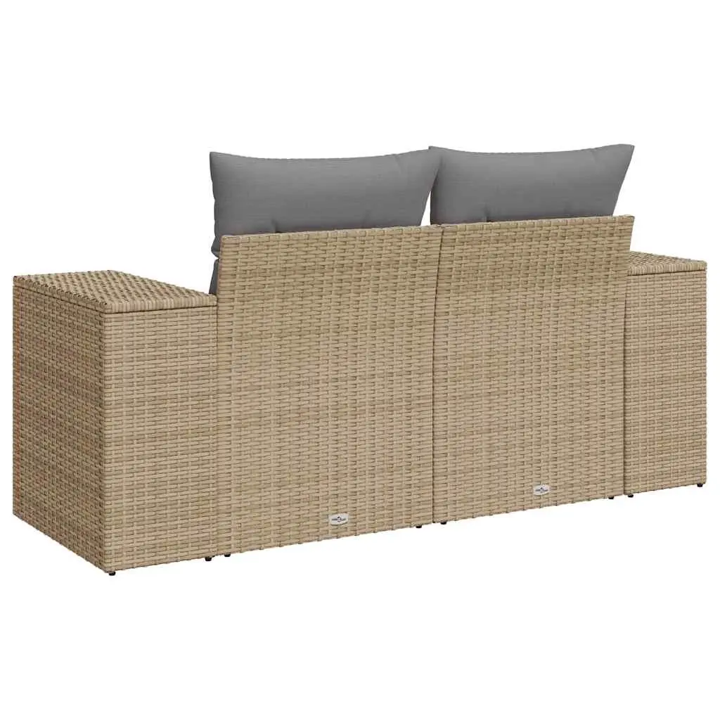 2-Seater Garden Sofa Outdoor with Storage Beige PE Rattan and Cushions