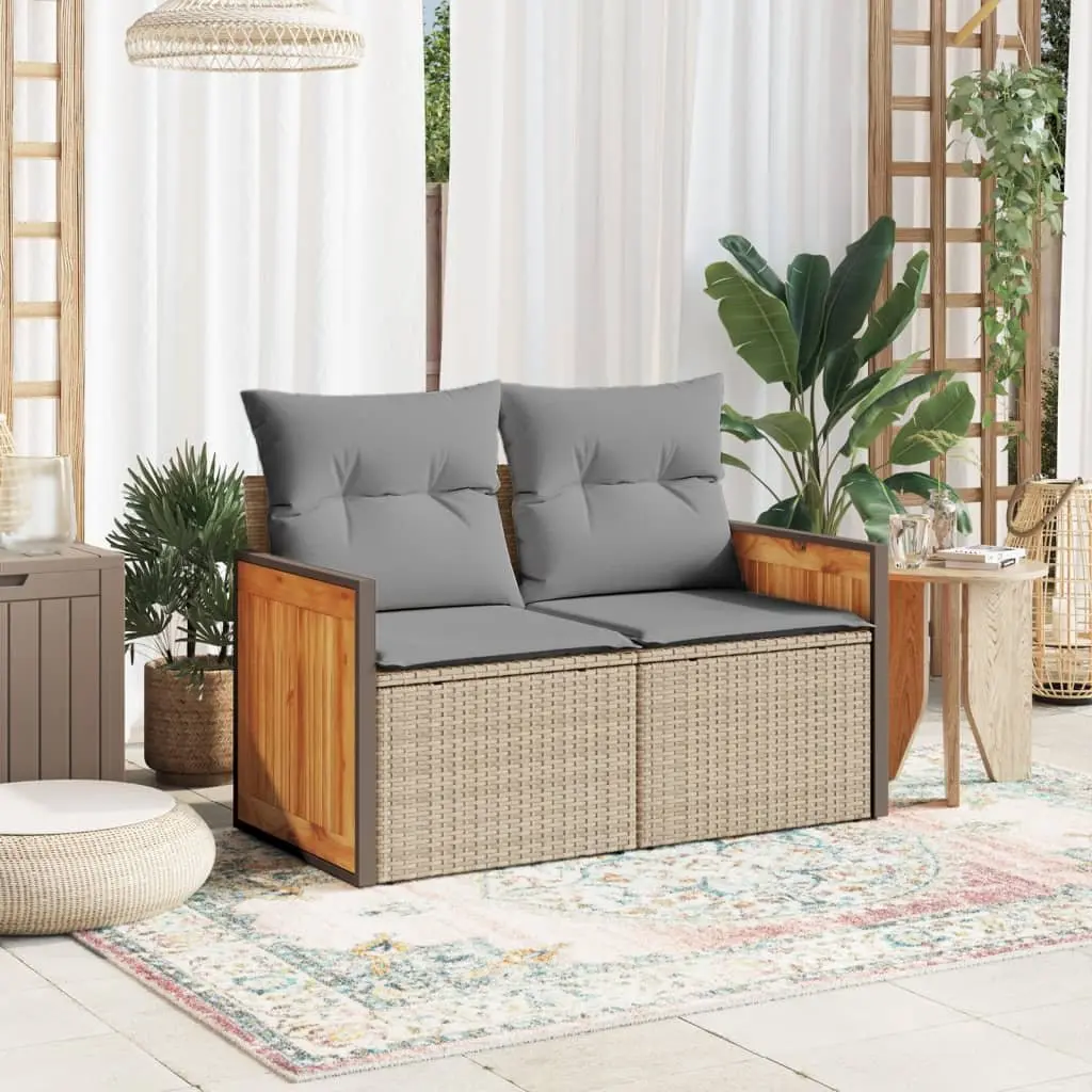 2-Seater Garden Sofa Outdoor Seating Beige PE Rattan with Cushions and Storage