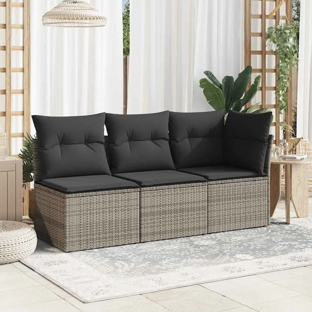 Garden Sofa Armless Modular Outdoor Seating Grey Poly Rattan with Cushions