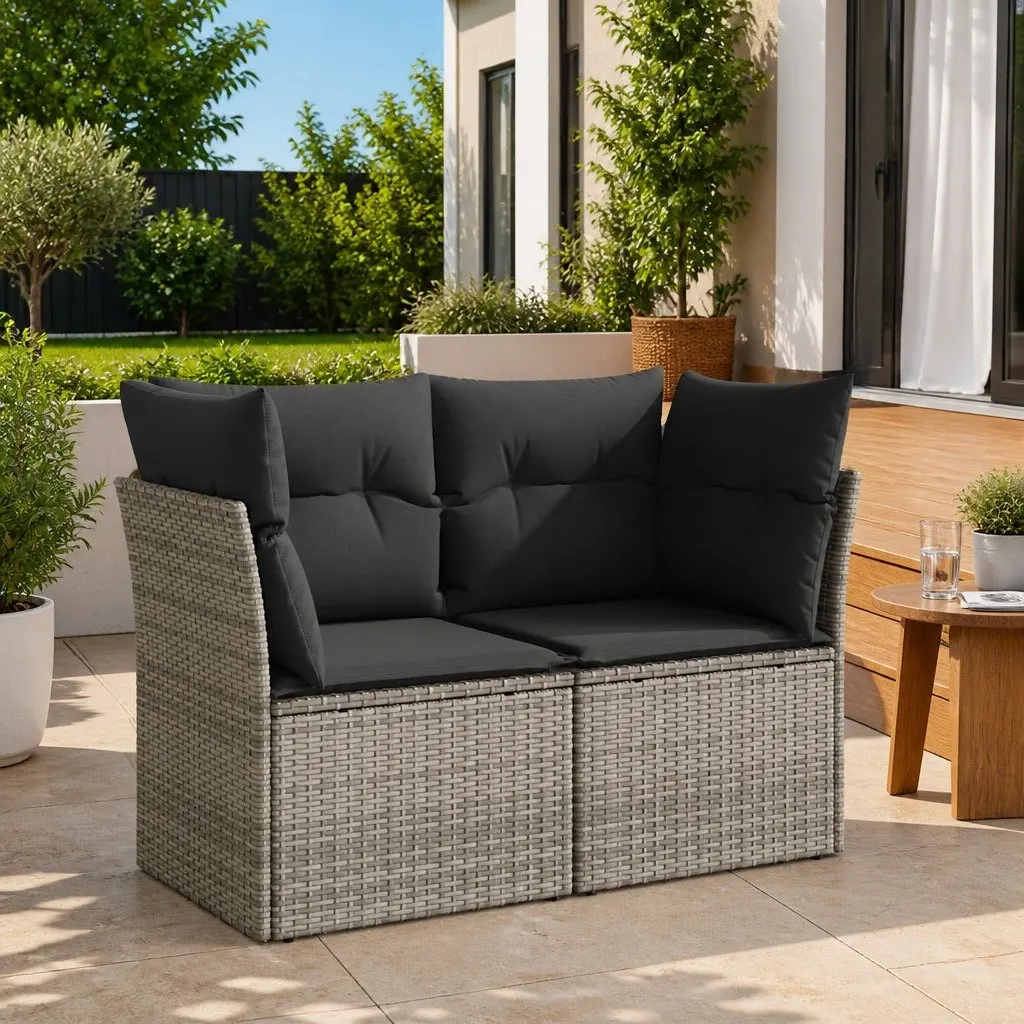Outdoor 2-Seater Sofa Set in Grey Poly Rattan