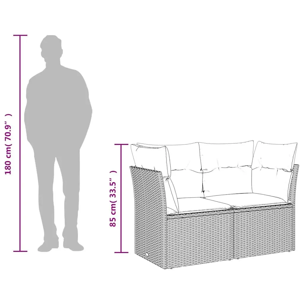 Outdoor 2-Seater Sofa Set in Grey Poly Rattan
