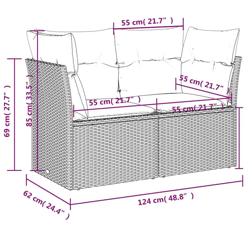Outdoor 2-Seater Sofa Set in Grey Poly Rattan
