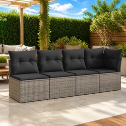 Comfortable 4-Seater Grey Rattan Sofa Set with Cushions