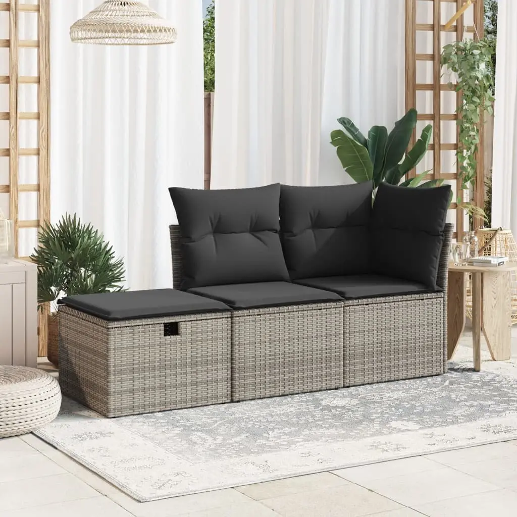 Garden Stool Outdoor Furniture with Storage Cushion 55 x 55 x 37 cm Grey Poly Rattan