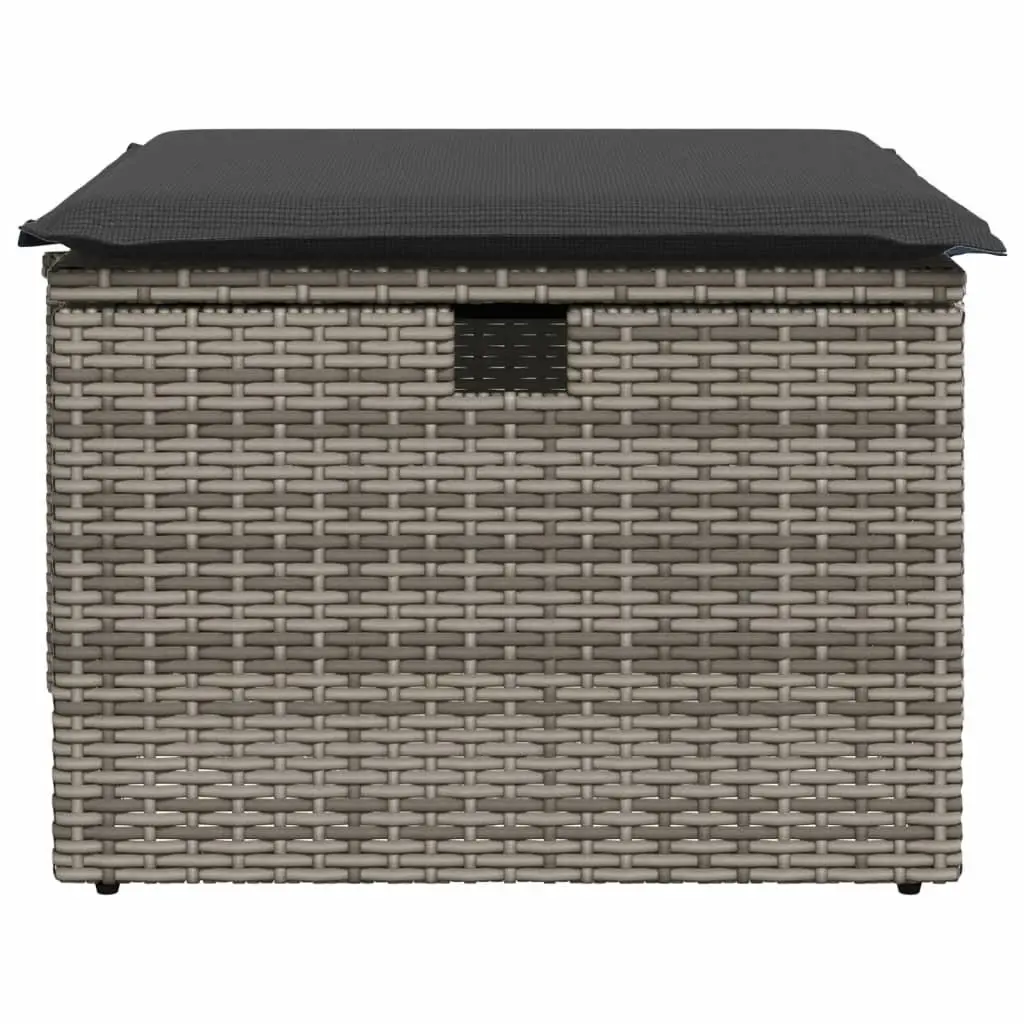 Garden Stool Outdoor Furniture with Storage Cushion 55 x 55 x 37 cm Grey Poly Rattan