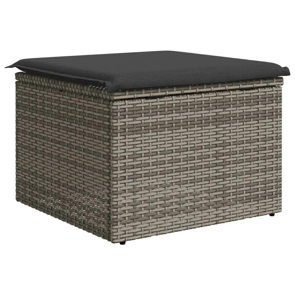 Garden Stool Outdoor Furniture with Storage Cushion 55 x 55 x 37 cm Grey Poly Rattan