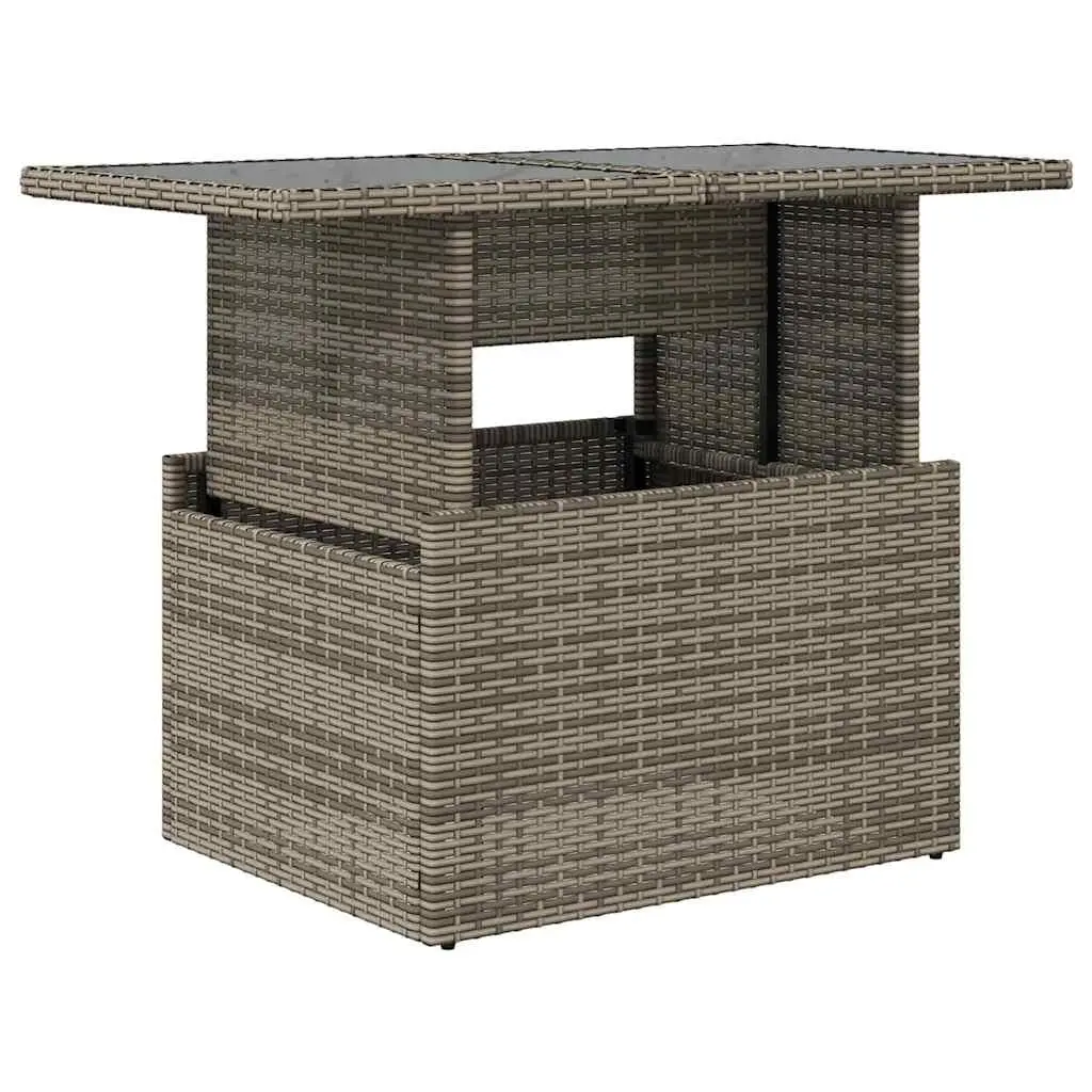 Garden Table Outdoor Furniture Coffee Dining Adjustable Height Grey Glass Top Poly Rattan