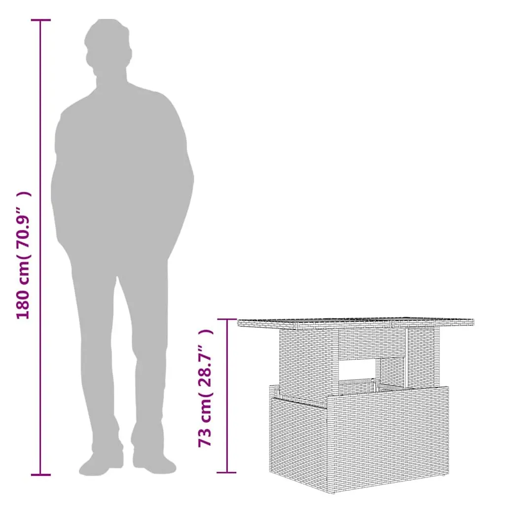 Garden Table Outdoor Furniture Coffee Dining Adjustable Height Grey Glass Top Poly Rattan