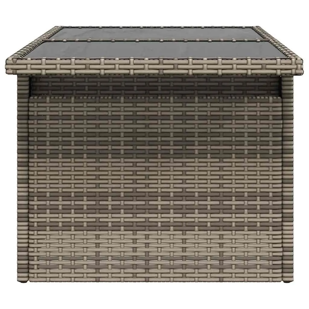 Garden Table Outdoor Furniture Coffee Dining Adjustable Height Grey Glass Top Poly Rattan