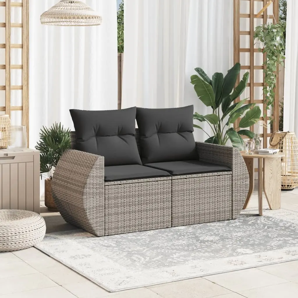 Grey 2-Seater Garden Sofa with Washable Cushions
