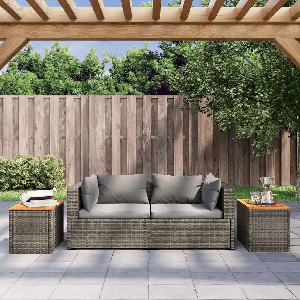 Garden Side Tables Set of 2 Outdoor Use Grey PE Rattan Tabletop
