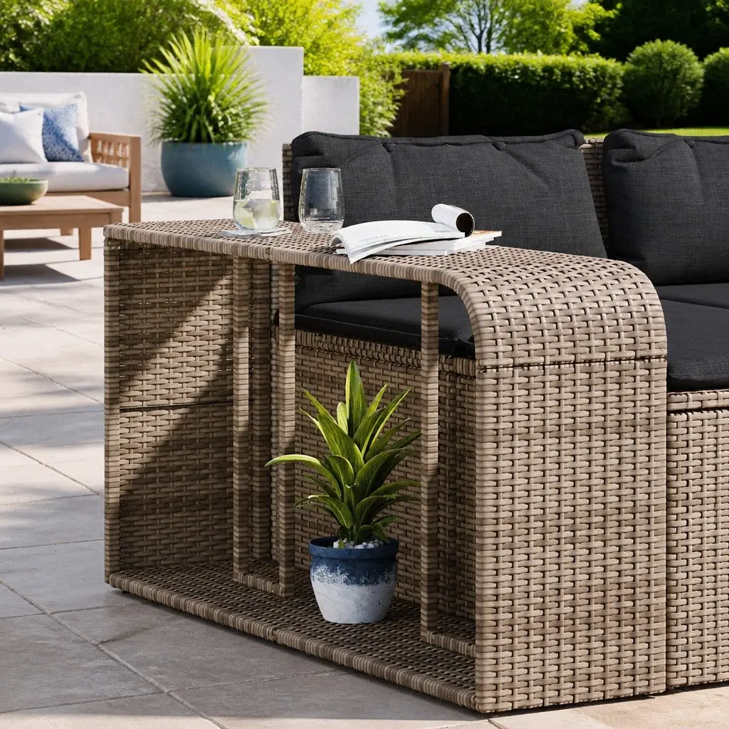 Storage Shelves Outdoor Garden Furniture 2 Pieces Grey Poly Rattan