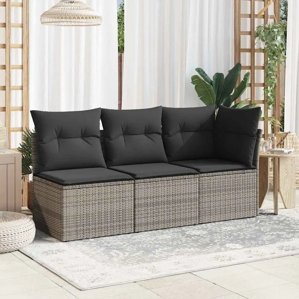 Garden Chair Armless Outdoor Seating Grey Poly Rattan with Cushions