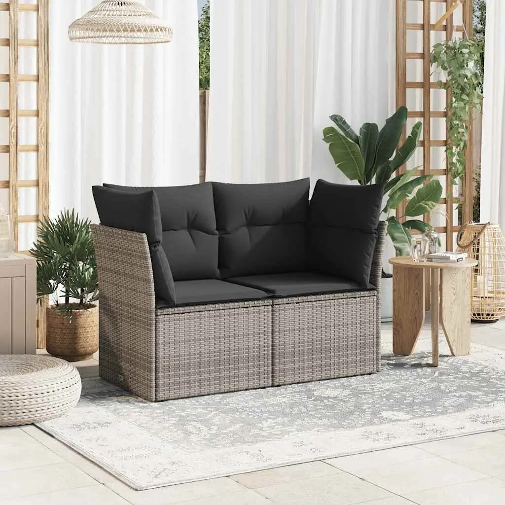 2-Seater Garden Sofa Outdoor Seating Grey Poly Rattan with Cushions and Storage