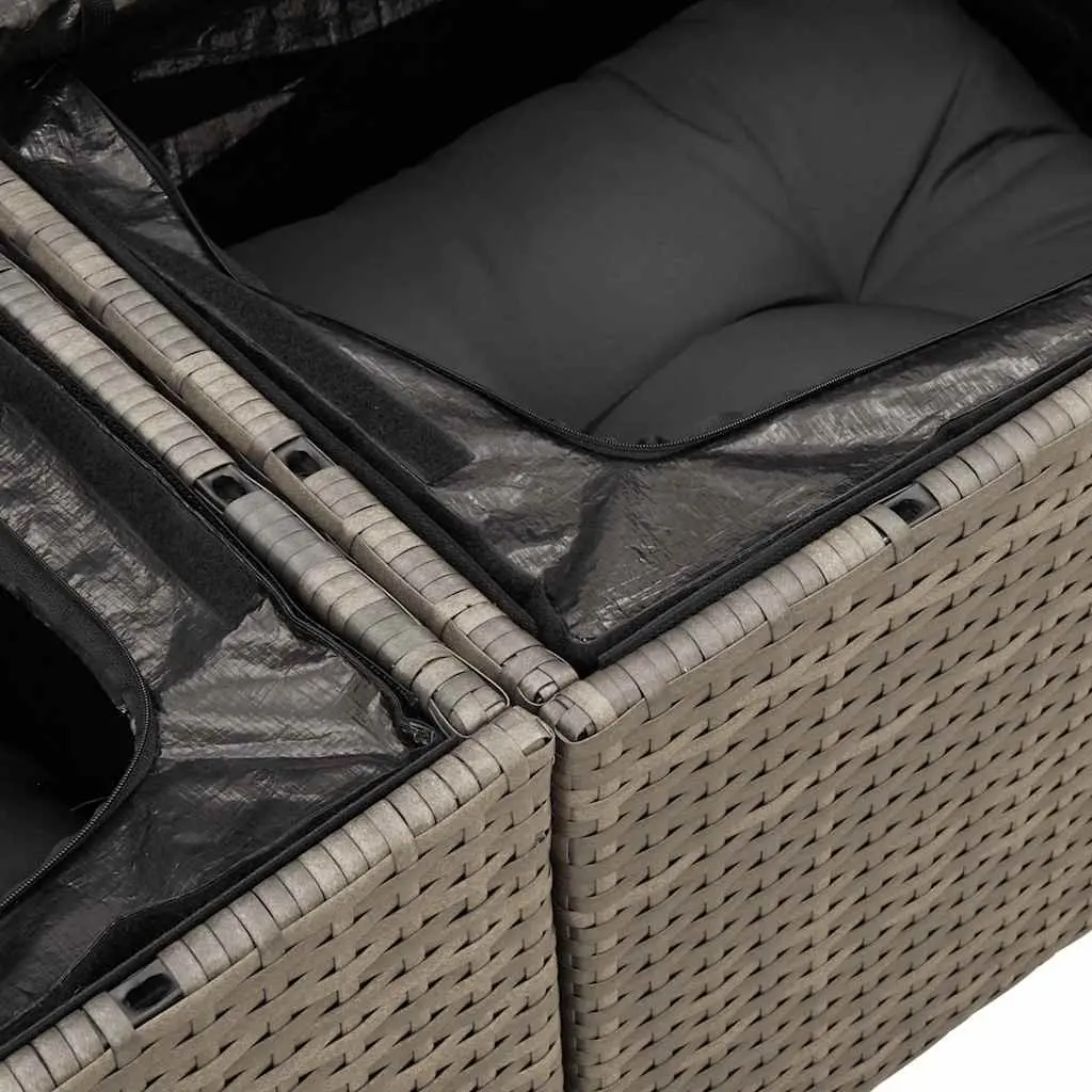 2-Seater Garden Sofa Outdoor Seating Grey Poly Rattan with Cushions and Storage