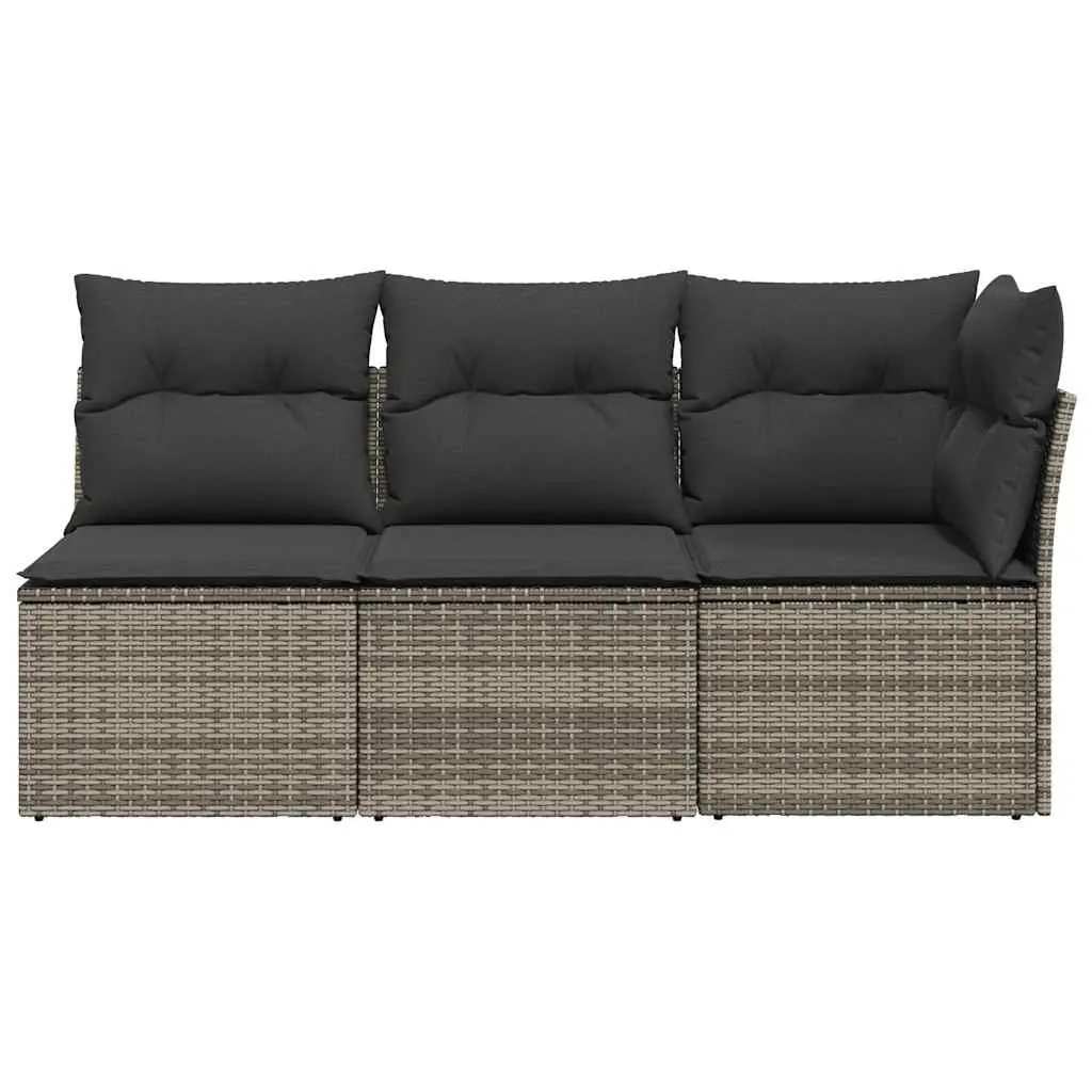 3-Seater Garden Sofa Outdoor Seating Grey Poly Rattan with Cushions and Storage
