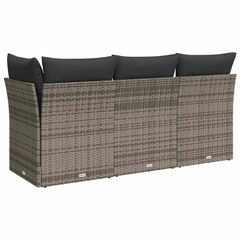 3-Seater Garden Sofa Outdoor Seating Grey Poly Rattan with Cushions and Storage