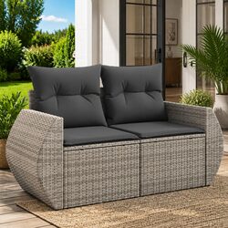 Comfortable Grey 2-Seater Garden Sofa with Cushions
