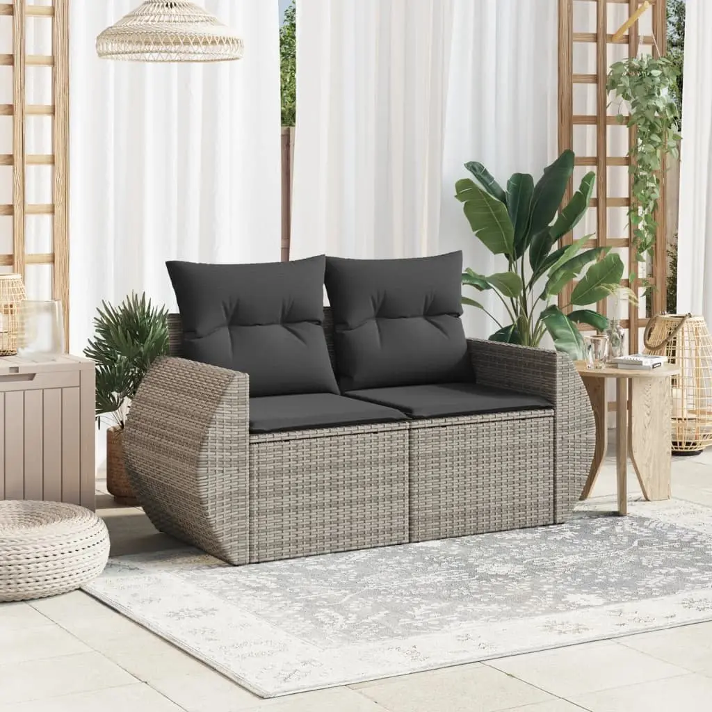 Grey 2-Seater Garden Sofa with Cushions