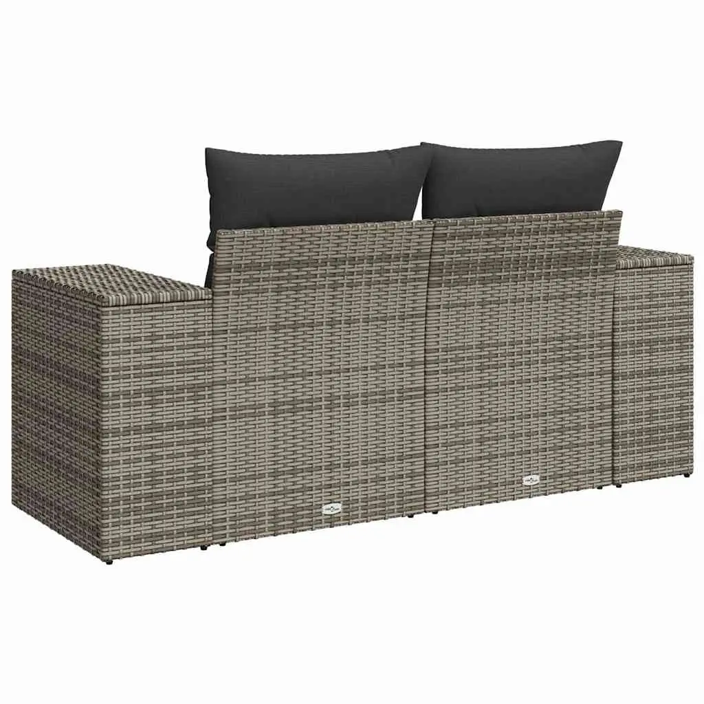 2-Seater Garden Sofa Outdoor Rattan Furniture with Cushions Storage Grey