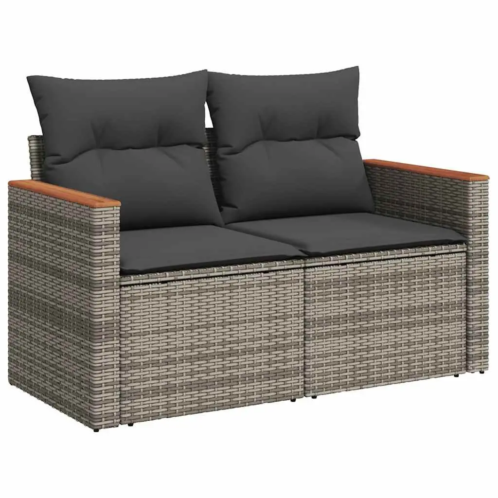 2-Seater Outdoor Garden Sofa with Storage Cushions Grey Poly Rattan Patio