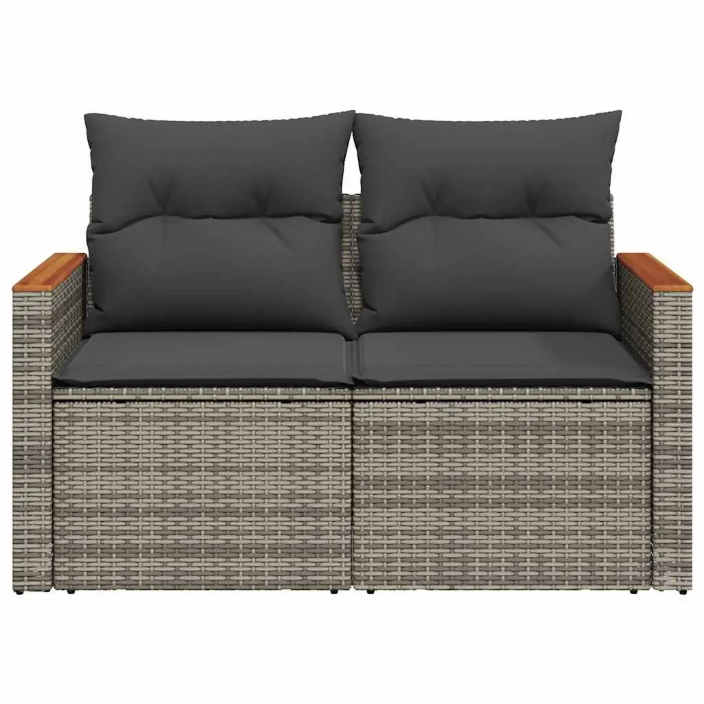 2-Seater Outdoor Garden Sofa with Storage Cushions Grey Poly Rattan Patio