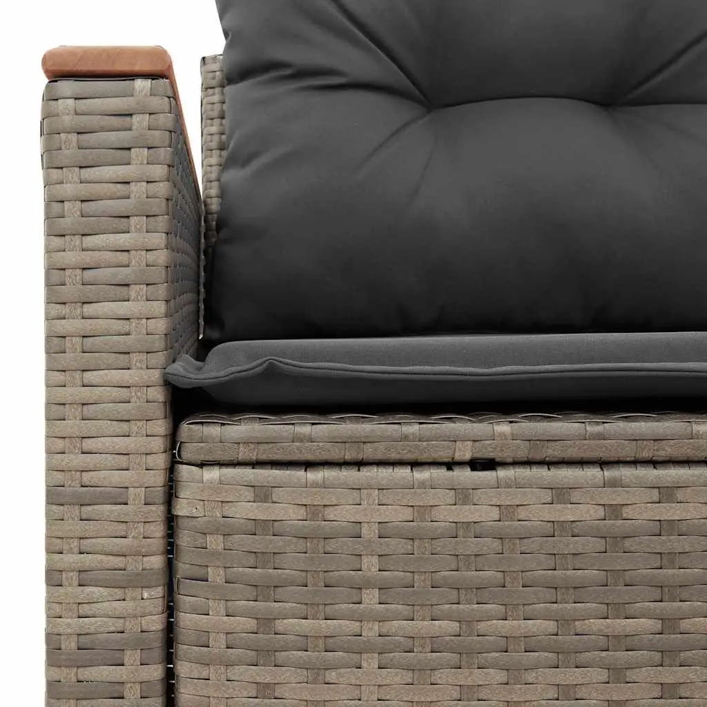 2-Seater Outdoor Garden Sofa with Storage Cushions Grey Poly Rattan Patio
