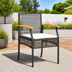 Outdoor Garden Chairs Set 4 pcs Black Poly Rattan with Cushions Steel Frame